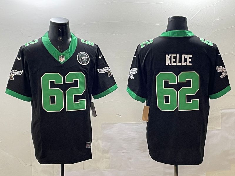 Men Philadelphia Eagles #62 Kelce Black three generations 2025 Nike Vapor Limited NFL Jersey style 3